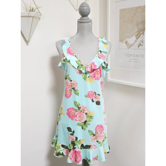 BETSEY JOHNSON Sky Blue Peony Flower Ruffle Sundress - Picture 1 of 6